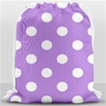Polka Dots - White on Lavender Violet Drawstring Bag (Large)