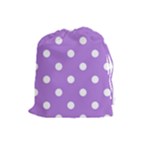 Polka Dots - White on Lavender Violet Drawstring Pouch (L)