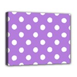 Polka Dots - White on Lavender Violet Canvas 14  x 11  (Stretched)