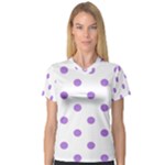 Polka Dots - Lavender Violet on White Women s V-Neck Sport Mesh Tee