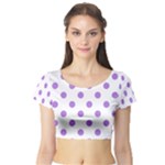 Polka Dots - Lavender Violet on White Short Sleeve Crop Top (Tight Fit)