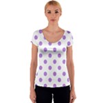 Polka Dots - Lavender Violet on White Women s V-Neck Cap Sleeve Top