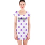 Polka Dots - Lavender Violet on White Short Sleeve Bodycon Dress