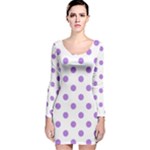 Polka Dots - Lavender Violet on White Long Sleeve Velvet Bodycon Dress