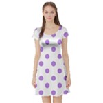 Polka Dots - Lavender Violet on White Short Sleeve Skater Dress