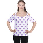 Polka Dots - Lavender Violet on White Women s Cutout Shoulder Tee