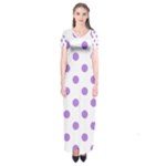 Polka Dots - Lavender Violet on White Short Sleeve Maxi Dress
