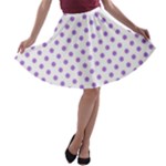 Polka Dots - Lavender Violet on White A-line Skater Skirt
