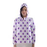Polka Dots - Lavender Violet on White Hooded Wind Breaker (Women)