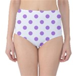 Polka Dots - Lavender Violet on White High-Waist Bikini Bottoms