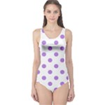 Polka Dots - Lavender Violet on White One Piece Swimsuit
