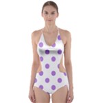 Polka Dots - Lavender Violet on White Cut-Out One Piece Swimsuit