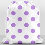 Polka Dots - Lavender Violet on White Drawstring Bag (Large)