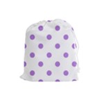 Polka Dots - Lavender Violet on White Drawstring Pouch (L)