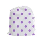 Polka Dots - Lavender Violet on White Drawstring Pouch (XL)