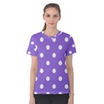 Polka Dots - White on Dark Pastel Purple Women s Cotton Tee
