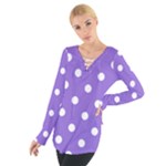 Polka Dots - White on Dark Pastel Purple Women s Tie Up Tee