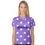Polka Dots - White on Dark Pastel Purple Women s V-Neck Sport Mesh Tee