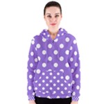 Polka Dots - White on Dark Pastel Purple Women s Zipper Hoodie