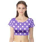 Polka Dots - White on Dark Pastel Purple Short Sleeve Crop Top (Tight Fit)