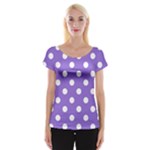 Polka Dots - White on Dark Pastel Purple Women s Cap Sleeve Top