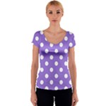 Polka Dots - White on Dark Pastel Purple Women s V-Neck Cap Sleeve Top