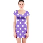 Polka Dots - White on Dark Pastel Purple Short Sleeve Bodycon Dress