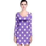 Polka Dots - White on Dark Pastel Purple Long Sleeve Velvet Bodycon Dress