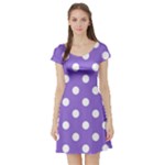 Polka Dots - White on Dark Pastel Purple Short Sleeve Skater Dress