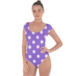 Polka Dots - White on Dark Pastel Purple Short Sleeve Leotard (Ladies)