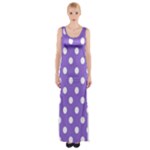 Polka Dots - White on Dark Pastel Purple Maxi Thigh Split Dress