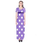 Polka Dots - White on Dark Pastel Purple Short Sleeve Maxi Dress