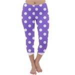 Polka Dots - White on Dark Pastel Purple Capri Winter Leggings