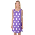 Polka Dots - White on Dark Pastel Purple Sleeveless Satin Nightdress