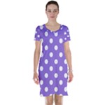 Polka Dots - White on Dark Pastel Purple Short Sleeve Nightdress