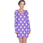 Polka Dots - White on Dark Pastel Purple Long Sleeve Nightdress