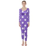 Polka Dots - White on Dark Pastel Purple Long Sleeve Catsuit