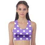 Polka Dots - White on Dark Pastel Purple Women s Sports Bra