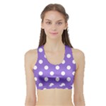 Polka Dots - White on Dark Pastel Purple Women s Sports Bra with Border