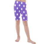 Polka Dots - White on Dark Pastel Purple Kid s Mid Length Swim Shorts