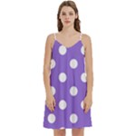 Polka Dots - White on Dark Pastel Purple Women s Reversible Sports Bra with Border