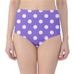 Polka Dots - White on Dark Pastel Purple High-Waist Bikini Bottoms