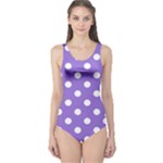 Polka Dots - White on Dark Pastel Purple One Piece Swimsuit