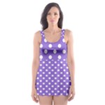 Polka Dots - White on Dark Pastel Purple Skater Dress Swimsuit