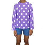 Polka Dots - White on Dark Pastel Purple Kid s Long Sleeve Swimwear