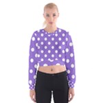Polka Dots - White on Dark Pastel Purple Women s Cropped Sweatshirt