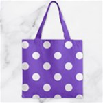 Polka Dots - White on Dark Pastel Purple Zipper Grocery Tote Bag