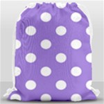 Polka Dots - White on Dark Pastel Purple Drawstring Bag (Large)