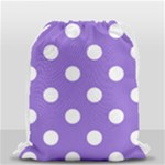 Polka Dots - White on Dark Pastel Purple Drawstring Bag (Small)