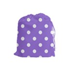 Polka Dots - White on Dark Pastel Purple Drawstring Pouch (L)